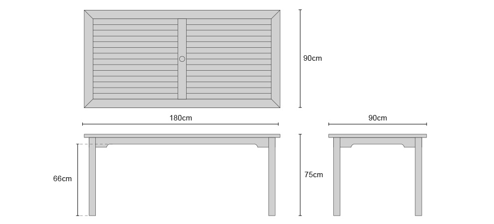 Sandringham Fixed Rectangular Table - Dimensions